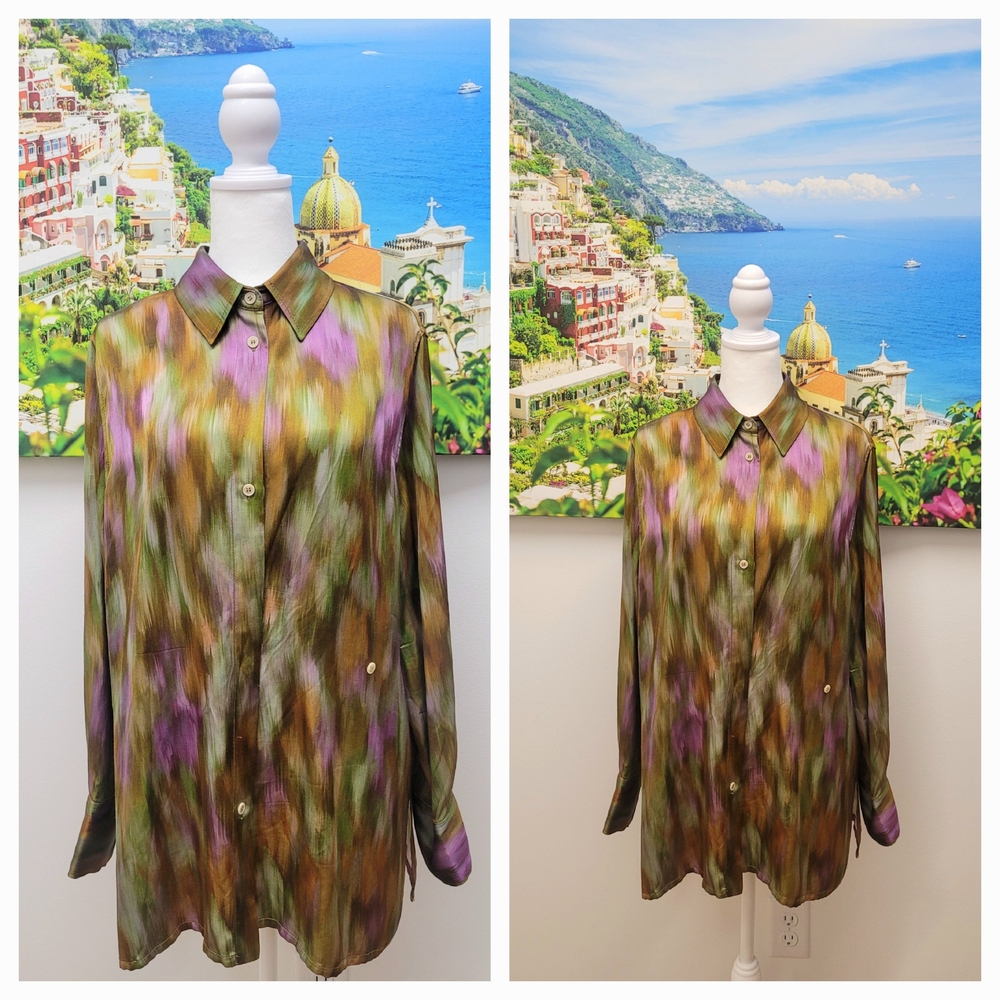 Zara Green and Purple Patterned Blouse